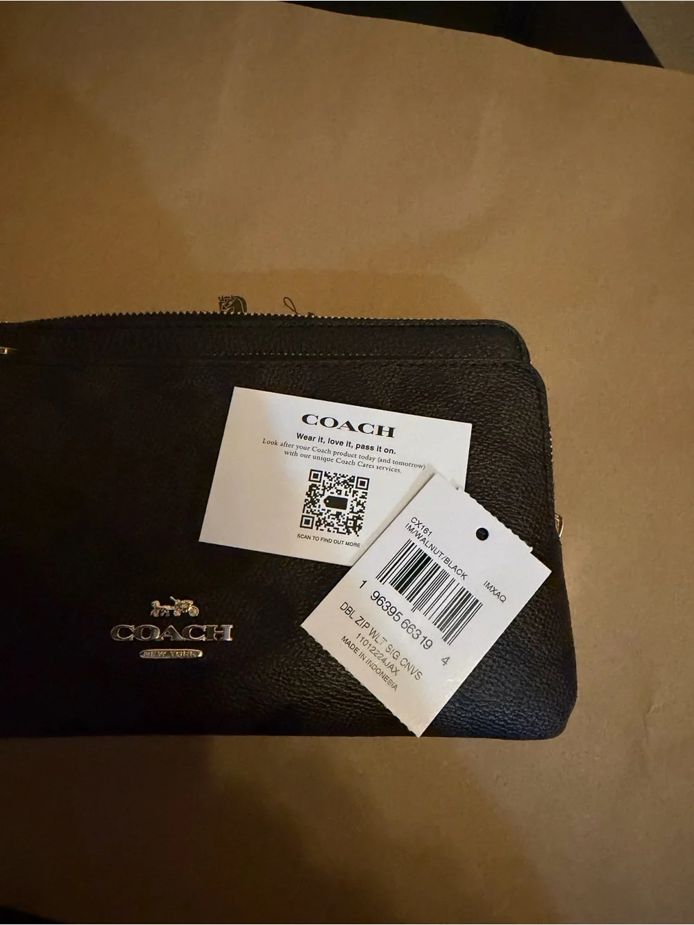 Coach Brown Signature Zip Wristlet Pouch